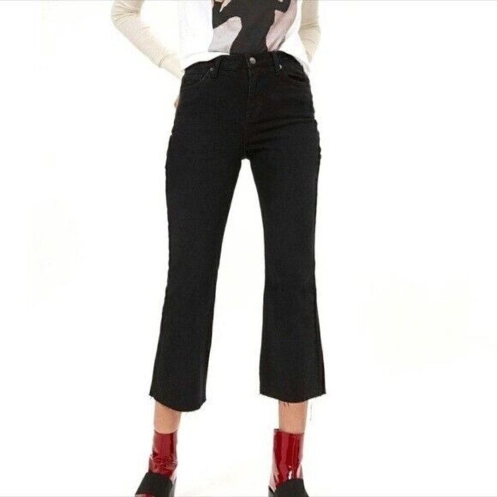 Topshop Moto Dree Cropped Kick Flare Jeans Black Women’s Size 32 High Rise